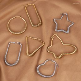 Hoop Earrings Punk Big Earring Stainless Steel Geometric Trendy Heart Star Round For Women Jewellery