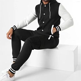 Men's Tracksuits Mens Tracksuit Hooded Sweatshirts Jogger Pants Solid Autumn Winter Button Trousers Gym Outfits Sports Hoodie 2pcs Sets
