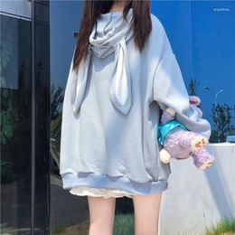 Women's Hoodies Kawaii Ears Women Sweatshirt Sweet Cute Cartoon Anime Print Clothing Aesthetic Oversized Outfits