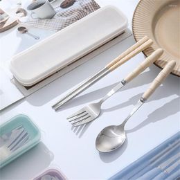 Flatware Sets Stainless Steel Chopsticks Boxes Tableware Portable Fork Spoon Student Office Worker Three-piece Cute Cutlery Set Storage Bins