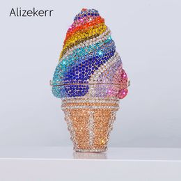 Evening Bags Ice Cream Shaped Diamond Evening Clutch Bags Boutique Novelty Mini Rainbow Coloured Purses And Handbags Party Wedding 230803