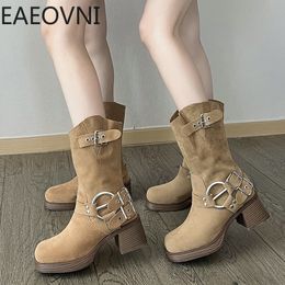 Boots Retro Woman Western Cowgirl Boot Fashion Slip On knee High Booties Autumn Winter High Heel Women's Shoes 230803