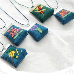 Chinese Style Products DIY Flower Mini Embroidery Bag Embroidery Sachet Necklace Key chain Cross Stitch Needlework Printed Flower Swing Craft