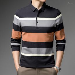 Men's Polos 2023 Autumn Winter Long Sleeve Men Polo Shirts Fashion Cotton Business Casual Wide Stripe Man Tops Male Clothing Camisas 3XL