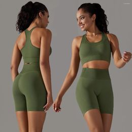 Women's Tracksuits 2 Piece Women Yoga Set Bra Shorts Fitness Tracksuit Seamless Gym Sportswear Running Sports Sets Workout Vest Outfit