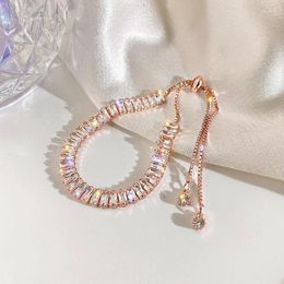 Link Bracelets Luxury Rhinestone Gold Clasp Bracelet For Women Crystal Square Charm Bridal Wedding 2023 Designer Party Jewellery