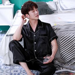 Men's Sleepwear Silk Pajamas Summer Short-sleeved Pants Korean Version Of The Male Models Loungewear Spring Ice Two Pieces