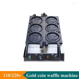 Bread Makers 110V 220V Gold Coin Waffle Machine 3Pcs Shape Biscuits Pie Baking 2600W Round Cake