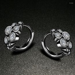 Hoop Earrings Fashion For Women Girl Black Crystal Metal Circle Hoops Brincos Ear Piercing Jewelry Gift Accessories
