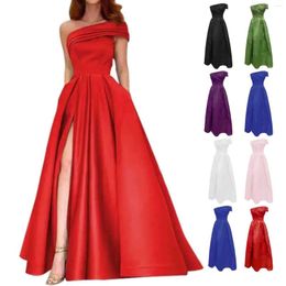 Brooches Foreign Trade One Shoulder Satin Dress Evening Mother Of Bride Dresses With Sleeves Womens Wedding Guest Fall