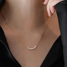 Pendant Necklaces Freshwater Pearl Necklace For Women Titanium Steel Plated With 18K Real Gold Without Fading SmileNecklace Clavicle Chain