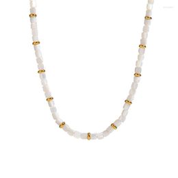 Choker Trendy White Shell Beads Necklaces For Women 18K Gold Plated Stainless Steel Collar Waterproof Fashion Jewellery Gift