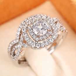 Cluster Rings Fashion 2Pcs Set Sparkling Cubic Zirconia Wedding For Women 2023 Ly Designed Temperament Female Jewellery