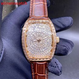 Swiss high grade TW factory automatic Baguette diamonds leather strap watch