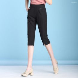 Women's Pants Women Capris 2023 Summer Cropped Elastic High Waist Casual Ice Silk Pencil Pantalones De Mujer