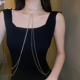 Sexy Tassel Body Chain Beach Harness Necklace for Women Bling Rhinestone Girls Waist Belly Body Chain Charm Breast Chains Female Jewellery