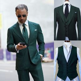 Green Mens Wedding Suits Notched Lapel Jacket 3 Pieces Groom Wear For Male Business Office Customized Blazer Pants Vest