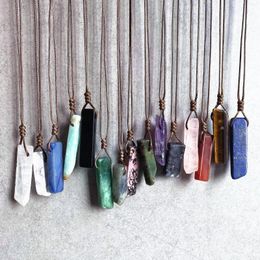 Pendant Necklaces Irregular Strip Shaped Natural Gemstone Quartz Slice Healing Crystals Braided Rope Adjustable Necklace Gift For Her