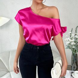 Women's Blouses Casual Fashion Style Satin Bow Off The Shoulder Short Sleeve Top Blouse Women Sexy Femmes Tops Mujer Shirts For White Club