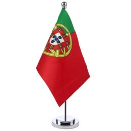 Banner Flags 14x21cm Office Desk Flag Of Portugal Banner Boardroom Table Stand Pole Stick The Portuguese Cabinet Flag Set Meeting Room Decor 230804