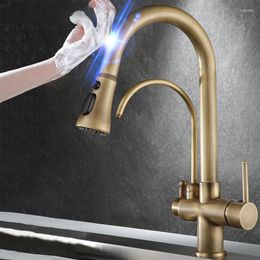 Kitchen Faucets Antique Touch Mixer Tap Quality Brass Cold Pure Pull Out Three Ways Sensor Faucet Taps