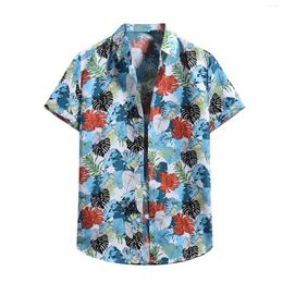 Men's T Shirts Summer Casual Shirt Cardigan Short Sleeve Hawaiian Beach Flower Turtleneck Floral For Men