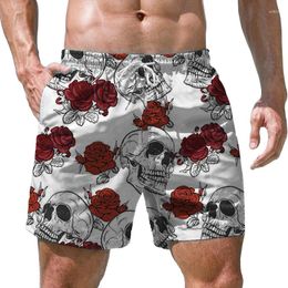 Men's Shorts Skull Flower 3D Printed Fashion Trend Beach Gothic Style Summer