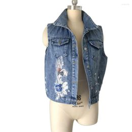 Women's Vests Denim Women Vest Female Spring Fall Sleeveless Wild Tops Short Jacket Girls Ripped Jean Cowboy Waistcoat Hole Embroidery