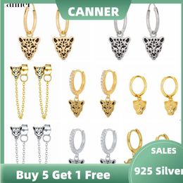 Hoop Earrings & Huggie CANNER 925 Sterling Silver Leopard Head Crystal Women Simple Fashion Studs Ladies Wedding Fine Jewellery Accessories