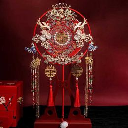 Chinese Style Products Decorative Fan Classic Traditional Chinese Style Bride Hand Fan Flower Pearl Wedding Decoration Exquisite Luxury Embroidery Fan R230804