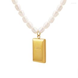 Pendant Necklaces French Natural Freshwater Pearls Gold Bar Stainless Steel Necklace Charm Colour 18k Plated Jewellery Love's Gift