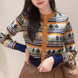 Women's Sweaters Floral Knitting Fashion Women Short Cardigan Sweater Full Sleeves Buttons Slim Fit Stretch Good Quality Lady Pullovers