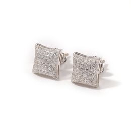 Stud 1Pair S925 Sterling Silver Sqaure Earrings AAA CZ Stone Paved Bling Ice Out Hip Hop for Women Men Unisex Jewellery 230804