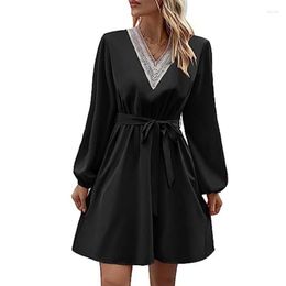 Casual Dresses Ladies Long Sleeve Lace Collar Dress Loose High Waist Woman Travel A-Line