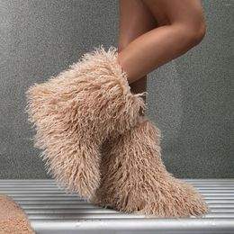 Boots Style Plus Size Women'S Snow Fashion Designer Keep Warm Lady Girls Women Winter Furry Shoes Faux Mongolian Fur