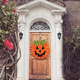 Decorative Flowers Pumpkin Pendant Halloween Decor Wreath Non-fading Ghost-face Door Hanger For Indoor Outdoor