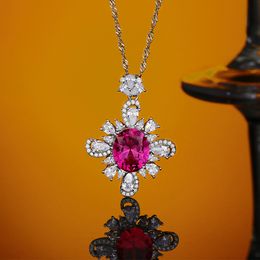 S925 Sterling Silver Cherry Blossom Powder Crystal Flower Pendant Necklace High Carbon Diamond Fashion Temperament Jewellery Gift