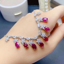 Pendants MeiBaPJ Louxurious Natural Ruby Fashion Flower Wedding Necklace Genuine 925 Silver Red Stone Fine Jewellery For Women