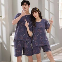 Men's Sleepwear Men Pyjamas Suit Summer Cute Cartoon Couple Pajamas Short Sleeve Pijama For Female Clothing Cotton Casual Nightie