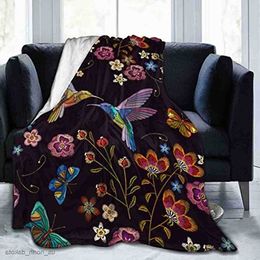 Blanket Bird Fleece Throw Blanket Soft Cozy Blooming Flowers Decorative Blanket All R230804