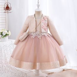 Girl's Dresses Yoliyolei 3pcs/set Puffy Dress for Girls Jacquard Pattern Tulle Patchwork Children Clothing 3D Appliques Casual Birthday Dresses 230803