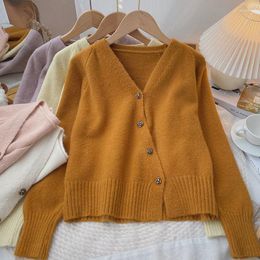 Women's Knits Sweaters Ladies Cardigan Clothes Female Vintage Ropa Mujer Top Puff Sleeve Button High Street Girl Women Casual Korean Style