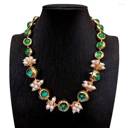 Pendants KKGEM 15mm Green Murano Glass 22mm Cultured White Rice Pearl Crystal Choker Necklace Fashion Jewelry