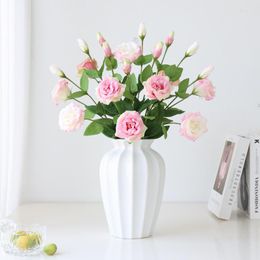 Decorative Flowers 4Pc 2Heads Moisturizing Eustoma Real Touch Artificial Home Living Room Decoration Wedding Party Table Flower Arrangement