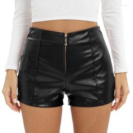 Women's Shorts Summer Women Sexy Tight PU With Zipper High Waisted Casual Metallic Rock Style Leather Pants