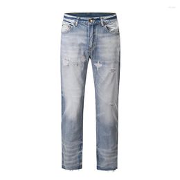 Men's Jeans Japanese Retro Hole Ripped Washed Mens Denim Trousers Straight Oversized Baggy Streetwear Pants