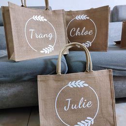 Gift Wrap Personalised Beach Jute Tote Bag Reusable Shopping Storage Handbag Burlap Bag Custom Wedding Party Decoration Bridesmaid Gifts 230804