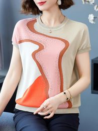 Women's Sweaters Geometry Women Sweater Pullovers Summer Clothes For Crop Top Casual Knitted T Shirt Short Sleeve T-Shirts