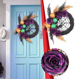 Decorative Flowers Halloween Wreath Black Rattan Floral Garland Hanging On The Wall Home Door Decorations Party Props Easter