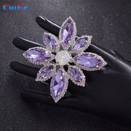 Wedding Rings Elegant 8CM oversized Female flower Ring Romantic Purple opal Bride Decorative ring Women Jewelry with Rhinestones 230804